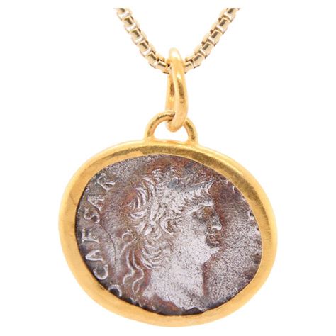 Julius Caesar Coin Replica Amulet Pendant Necklace with 24kt Gold and ...