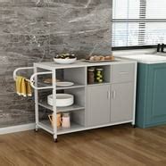 Casual Home Breakfast Kitchen Cart with Drop - Leaf Table - White ...