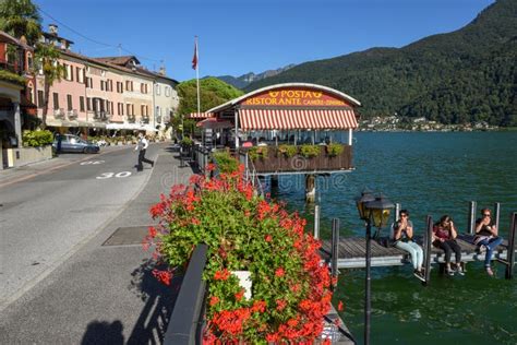 People Eating and Drinking on Street Restaurants of Morcote in Switzerland Editorial Photo ...