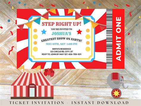 Carnival Ticket Birthday Invitation, Printable Circus Invitation ...