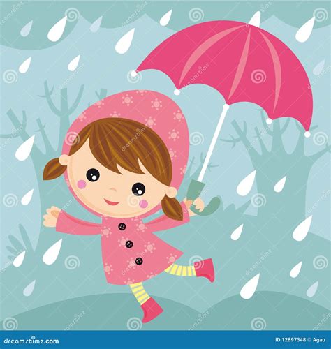 Rainy day stock vector. Illustration of happy, girl, rain - 12897348