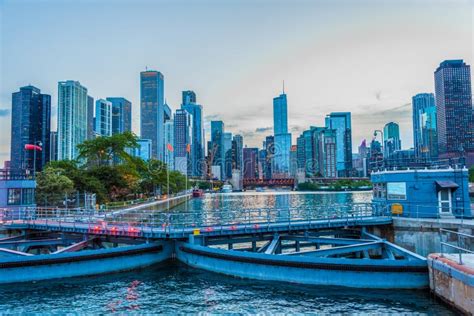 Chicago Harbor Lock in Chicago River in Illinois USA Stock Photo - Image of night, landmark ...