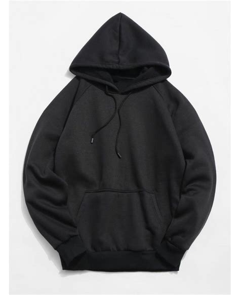 19.17$ Solid Color Pouch Pocket Fleece Casual Hoodie - Black ...