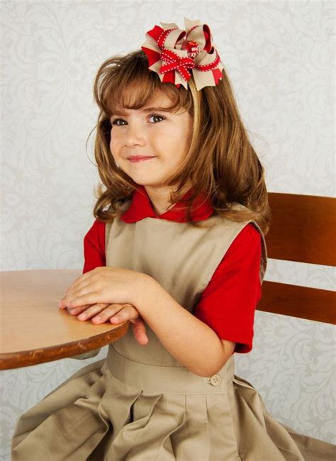 School Uniform Bow Red and Khaki Bow Stacked Boutique Bow with ...