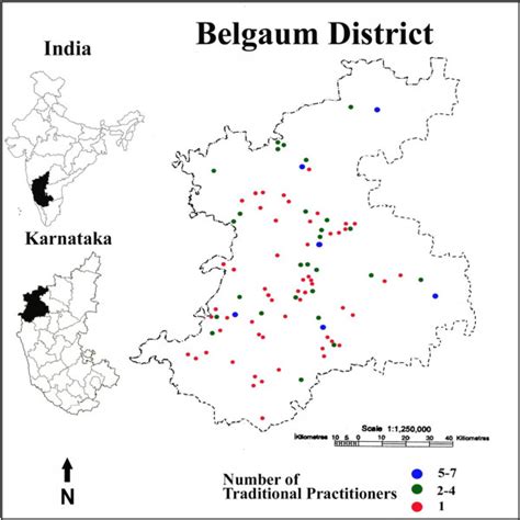 Map showing traditional practitioners from Belgaum District. | Download ...