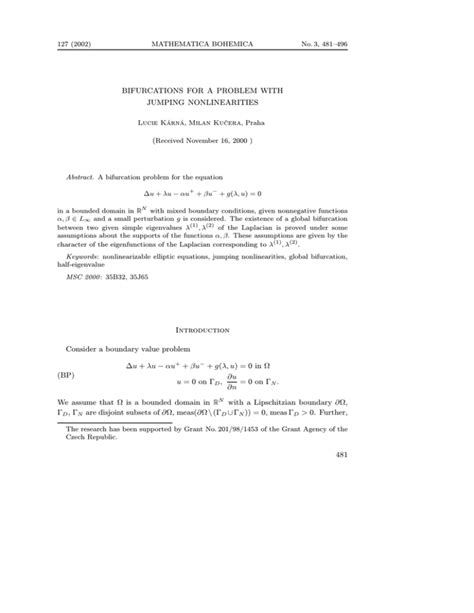 BIFURCATIONS FOR A PROBLEM WITH JUMPING NONLINEARITIES