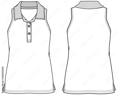Women's sleeveless polo collar Tank top vest flat sketch fashion ...