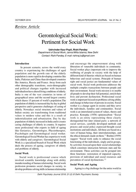 (PDF) Gerontological Social Work: Pertinent for Social Work