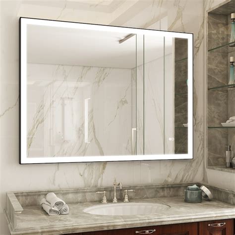 WELLFOR W5 Bathroom Mirrors 48-in x 36-in Framed Rectangle Dimmable Lighted Fog Free Bathroom ...