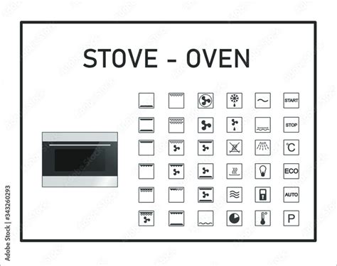 Oven manual icon set. Instructions symbols. Stove exploitation manual. Instructions and function ...