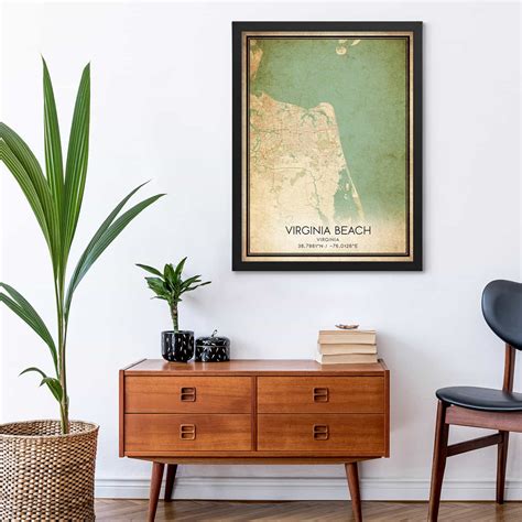 Vintage Virginia Beach Virginia Map Poster, Modern Home Decor Wall Art Print - Custom Maps & Posters