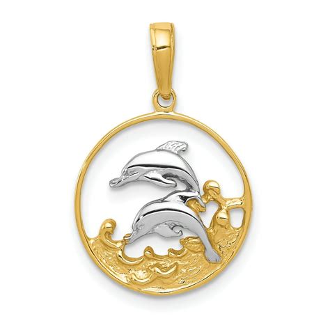 IceCarats - 14kt Yellow Gold Double Dolphins In Circle Pendant Charm ...