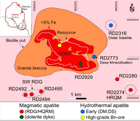 Geological sketch map of the Olympic Dam deposit at Relative level −350... | Download Scientific ...