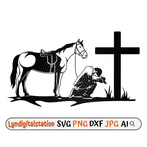 Kneeling Cowboy in the Cross Svg Praying Cowboy Clipart Memorial Cross Cut File Horse Stencil ...