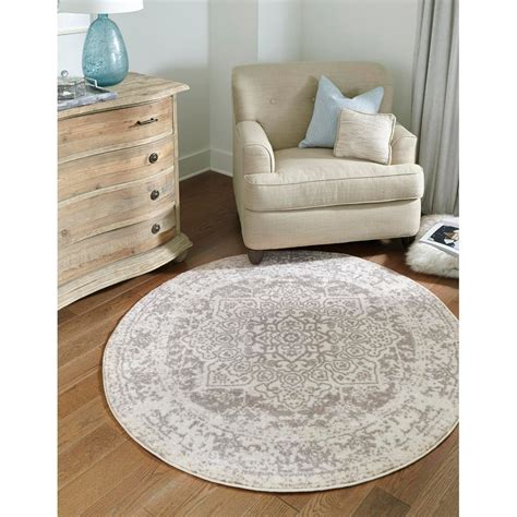 Rugs.com Arlington Collection Rug – 3 Ft Round White Medium-Pile Rug Perfect For Kitchens ...