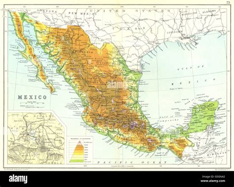 MEXICO: Physical map. Inset map of Mexico City area, 1909 Stock Photo - Alamy