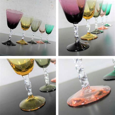 Set of 13 Pieces Multi Color Stemware in Three Sizes With Twisted Clear ...