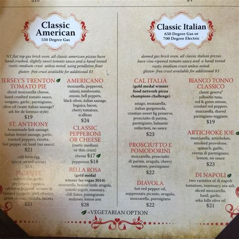 Menu at Tony's Pizza Napoletana pub & bar, San Francisco