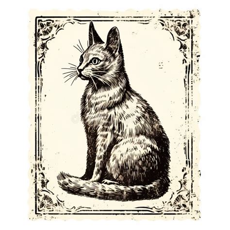 Vintage Cat Illustration in Detailed Ink Style Stock Illustration ...