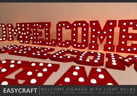 Second Life Marketplace - EASYCRAFT - Full Perm WELCOME Signage with Light Bulbs