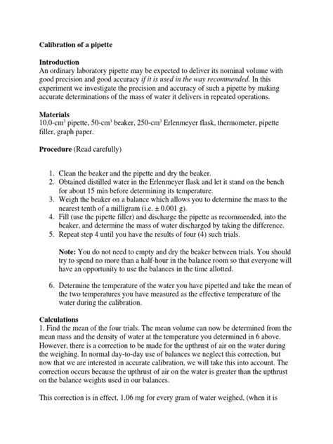 Calibration of A Pipette | PDF | Density | Weight