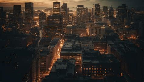 Bright city lights illuminate the modern skyline generated by AI ...