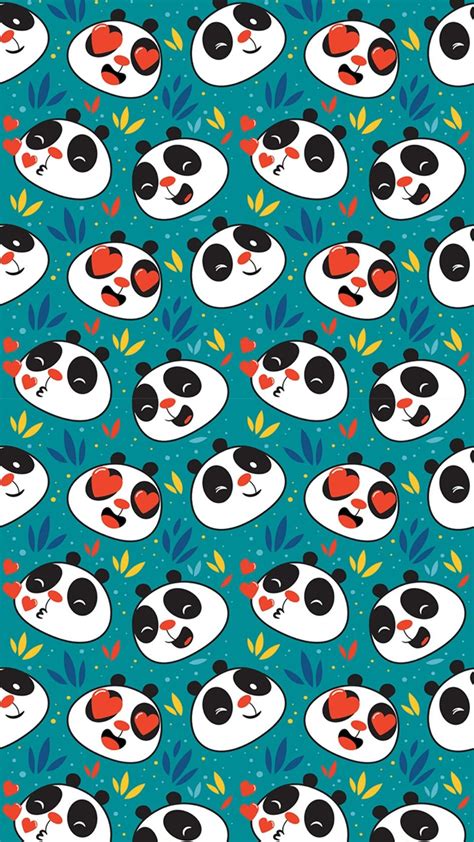 a pattern with pandas and leaves on a teal green background that has ...