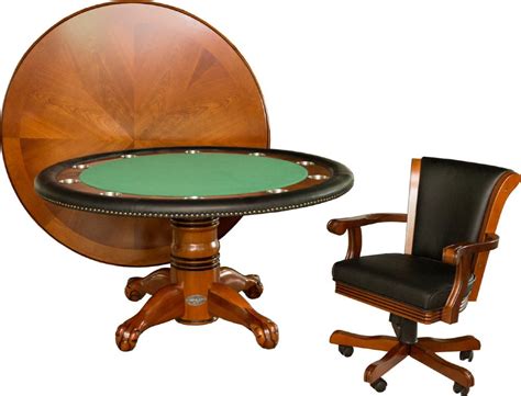 Berner Billiards 60 Round Poker Table + 4 Chairs in Antique Walnut Finish