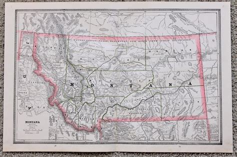 1885 Montana Map Custer Yellowstone Park Helena Missoula Silver Bow ...