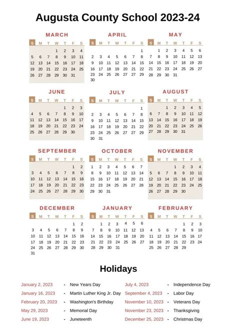 Augusta County Schools Calendar [ACPS] 2023-24 With Holidays