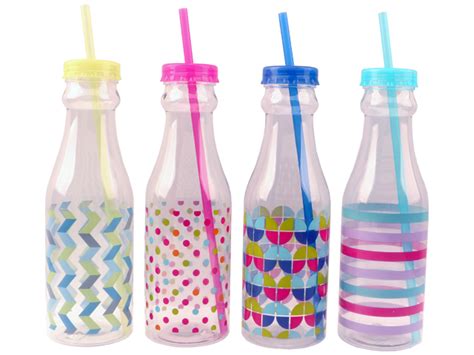 Water Bottle with Straw Size: 550mL, Blue, Pink , #15717B