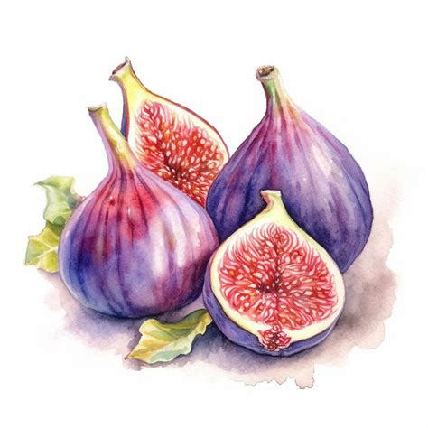 Premium AI Image | Watercolor painting of figs with leaves and the word ...