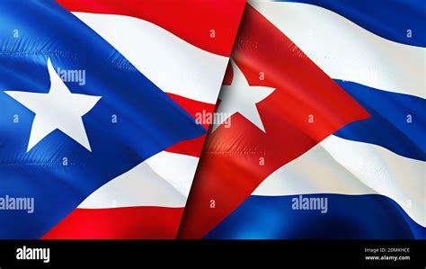 Puerto Rico and Cuba flags. 3D Waving flag design. Puerto Rico Cuba ...