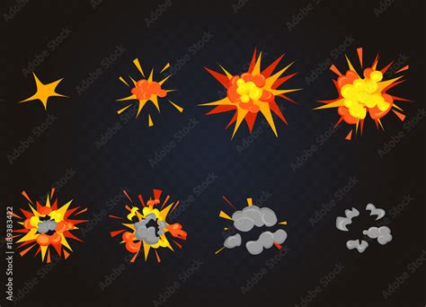 Top view of vector flash explosion effect, bomb boom. Cartoon explosion ...