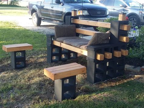 Cinder block bench and tables. I built the bench using 12 - blocks. Using 8' 4x4s I had some ...