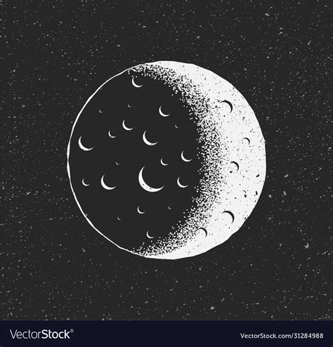 White moon on black starry background hand drawn Vector Image