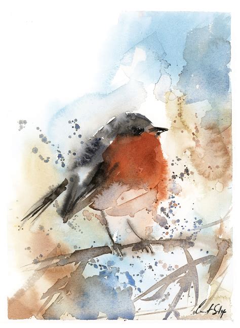 Robin Bird Original Watercolor Painting 8.5x11 inches, Loose Style ...