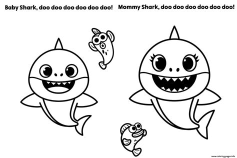 Baby Shark And Mommy Shark Coloring page Printable