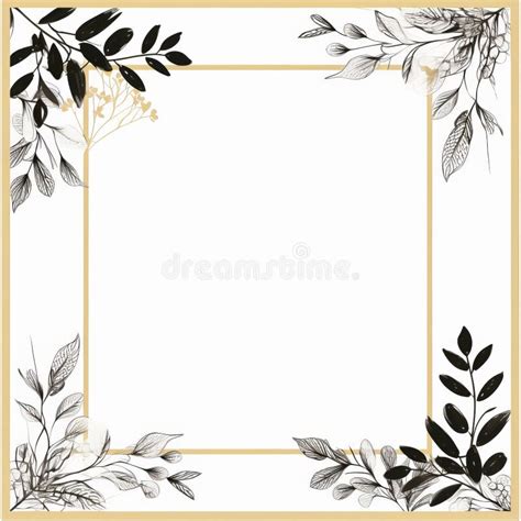 A Black and White Floral Frame with Leaves on it Stock Illustration ...