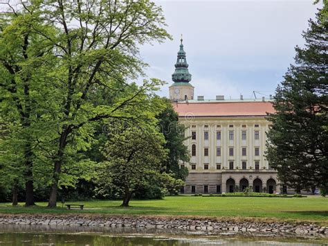 Landscape of Chotkuv Rybnik Pond with Kromeriz Castle in the Background ...