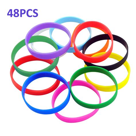 48 PCS Silicone Bracelets Blank Adult Rubber Wristbands Mixed Colors ...