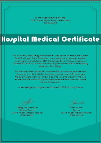 Hospital Medical Certificate Template Free Vector | Vectors File