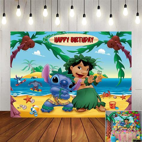 Buy JIA LE Cartoon Lilo and Stitch Theme Backdrops Tropical Beach Hawaiian Style Kids Girls ...