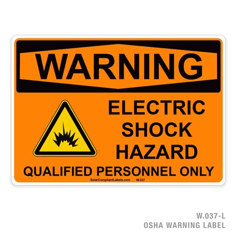 WARNING - ELECTRIC SHOCK HAZARD - QUALIFIED PERSONNEL ONLY - 037 OSHA LABEL | SOLAR COMPLIANT LABELS