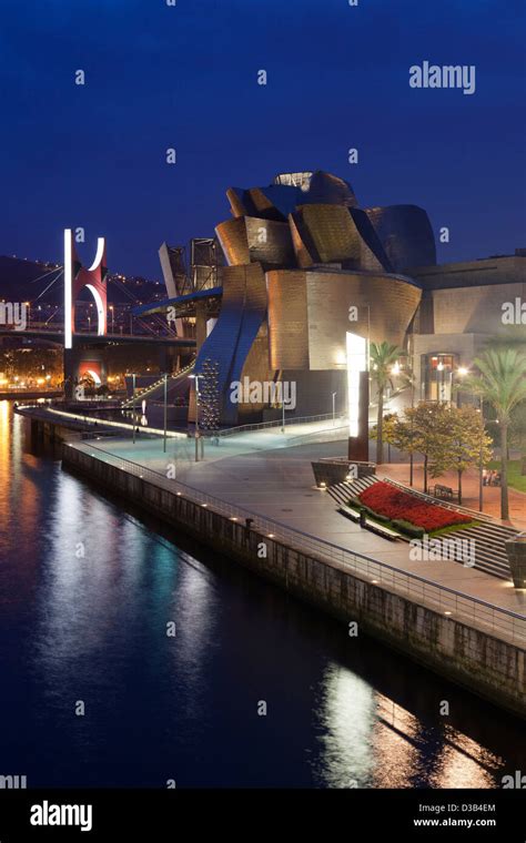 The Guggenheim Museum at night, Bilbao, Biscay, Spain, Basque country ...