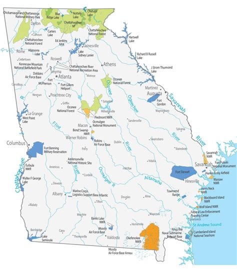 Georgia State Map - Places and Landmarks - GIS Geography