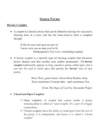 Stanza - 5+Examples, Format, How to Write, PDF