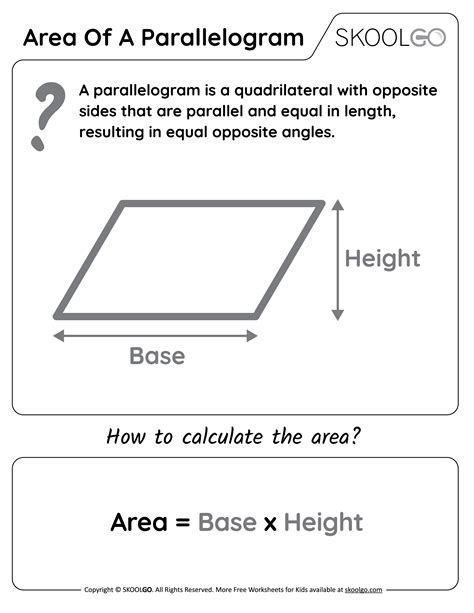 Area of a Parallelogram - Free Worksheet for Kids - SKOOLGO