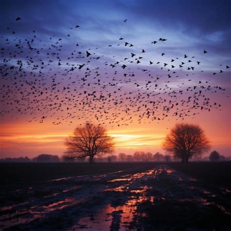 Premium AI Image | beautiful large flock of starlings