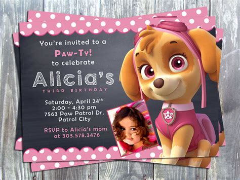 Paw Patrol Skye Birthday Party Printable Invitation